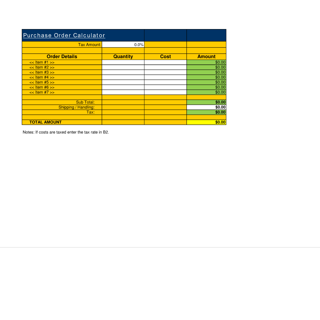 Purchase Order Calculator