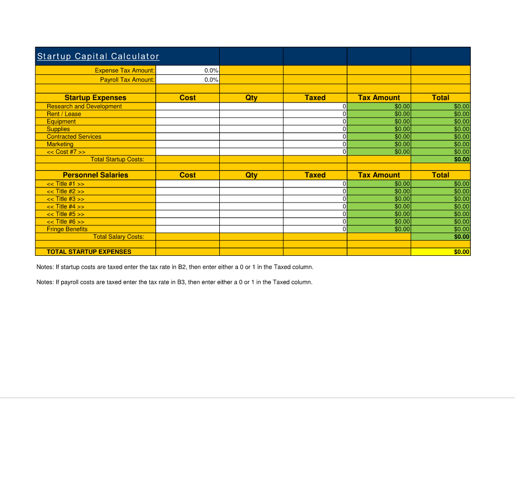 Startup Capital Calculator