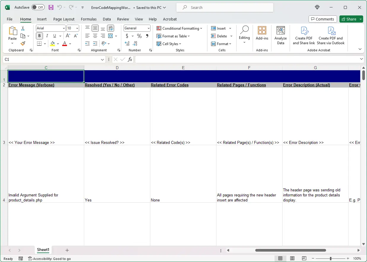 Error Code Mapping Worksheet Concepts