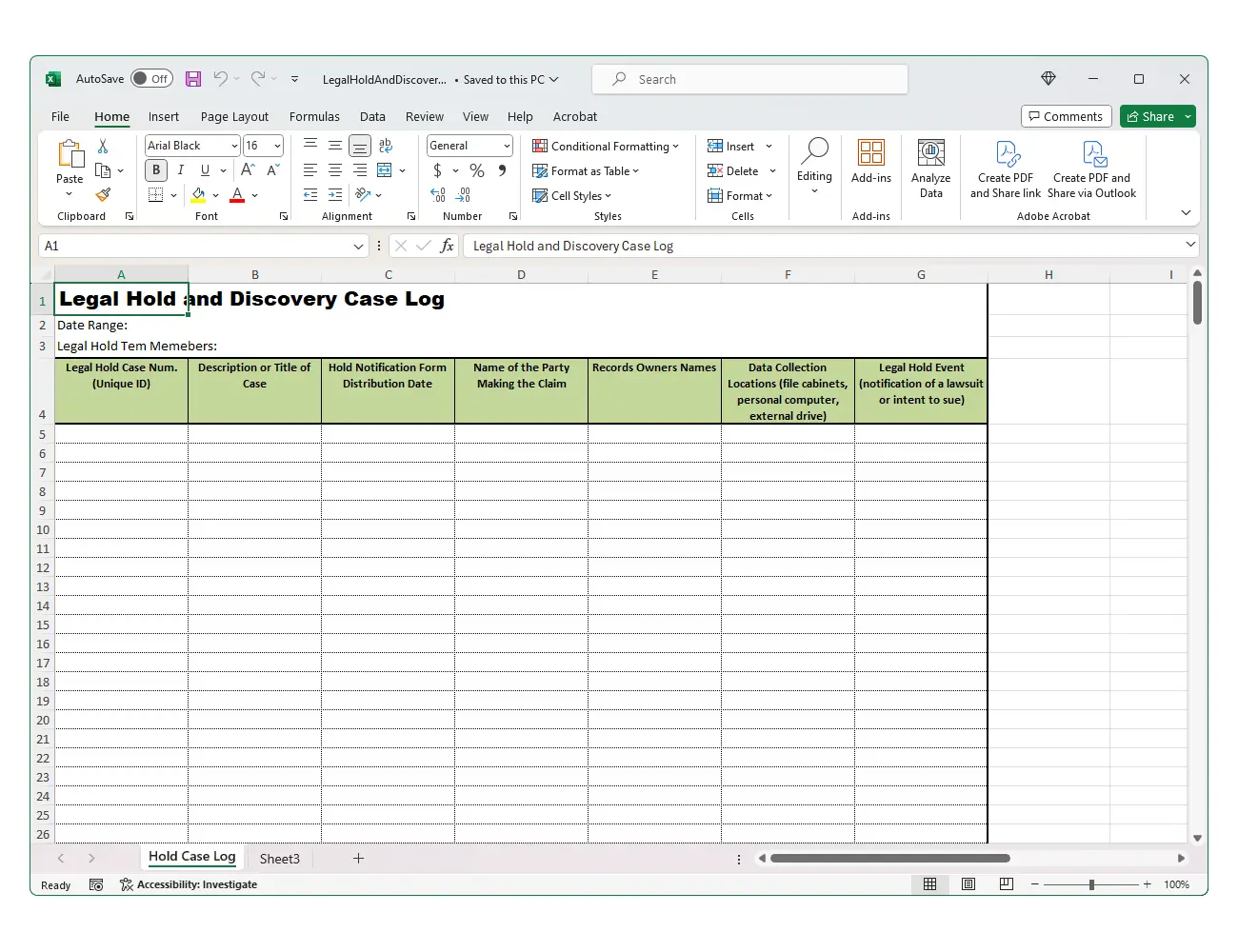 Legal Hold and Discovery Log