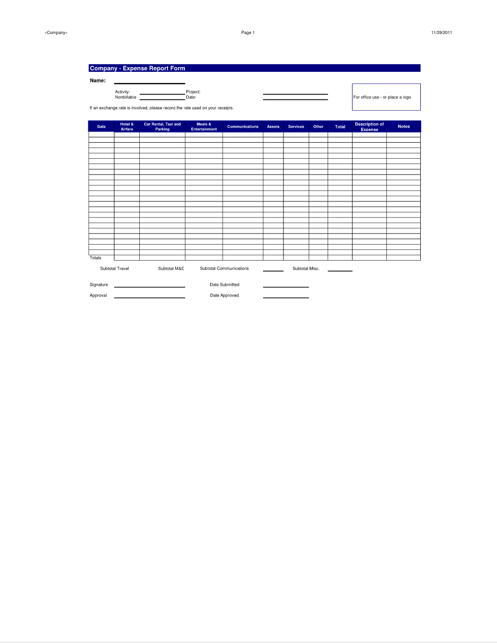 Business Asset Casualty or Loss Worksheet