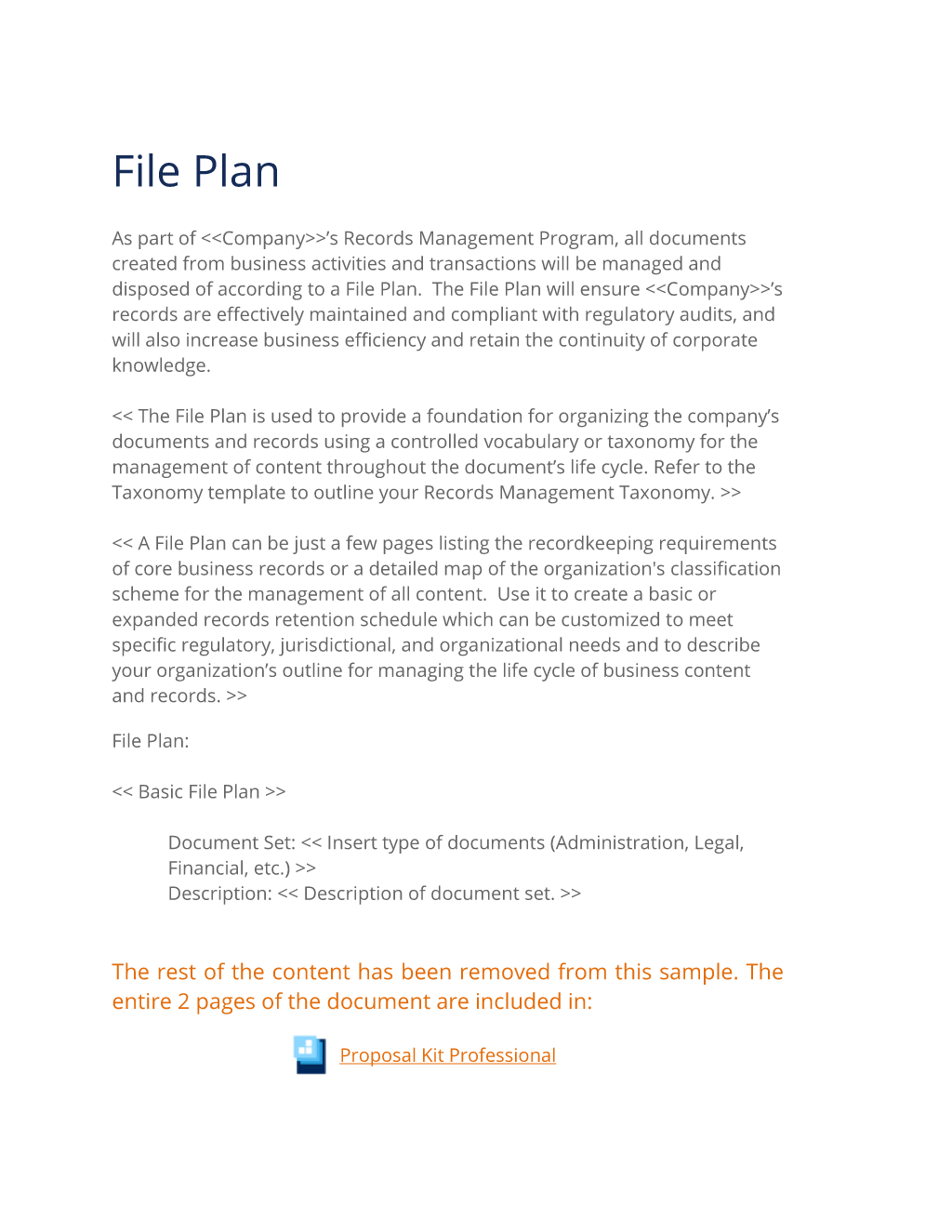 Records Management File Plan Template