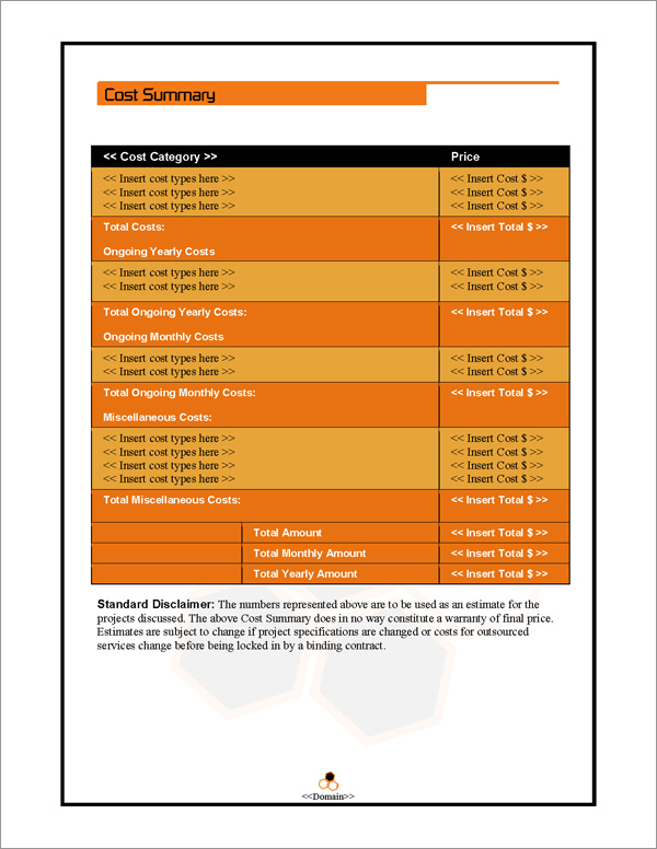 Proposal Pack Contemporary #1 Cost Summary Page Proposal Pack Contemporary #1 Cost Summary Page