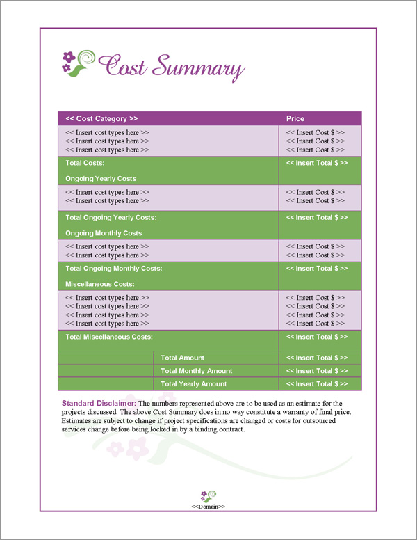 Proposal Pack Elegant #1 Cost Summary Page Proposal Pack Elegant #1 Cost Summary Page