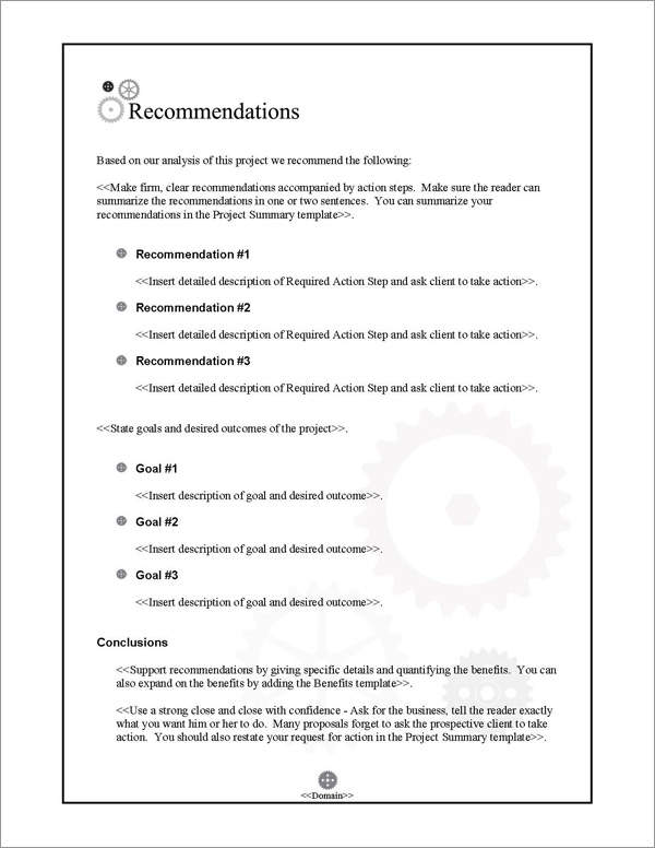Proposal Pack Industrial #1 Recommendations Page Proposal Pack Industrial #1 Recommendations Page