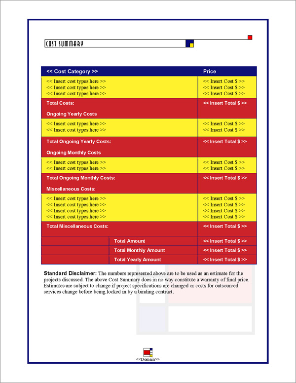 Proposal Pack Artsy #2 Cost Summary Page Proposal Pack Artsy #2 Cost Summary Page