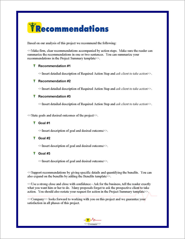 Proposal Pack Medical #1 Recommendations Page Proposal Pack Medical #1 Recommendations Page