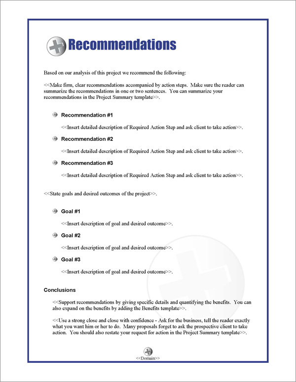 Proposal Pack Construction #1 Recommendations Page Proposal Pack Construction #1 Recommendations Page