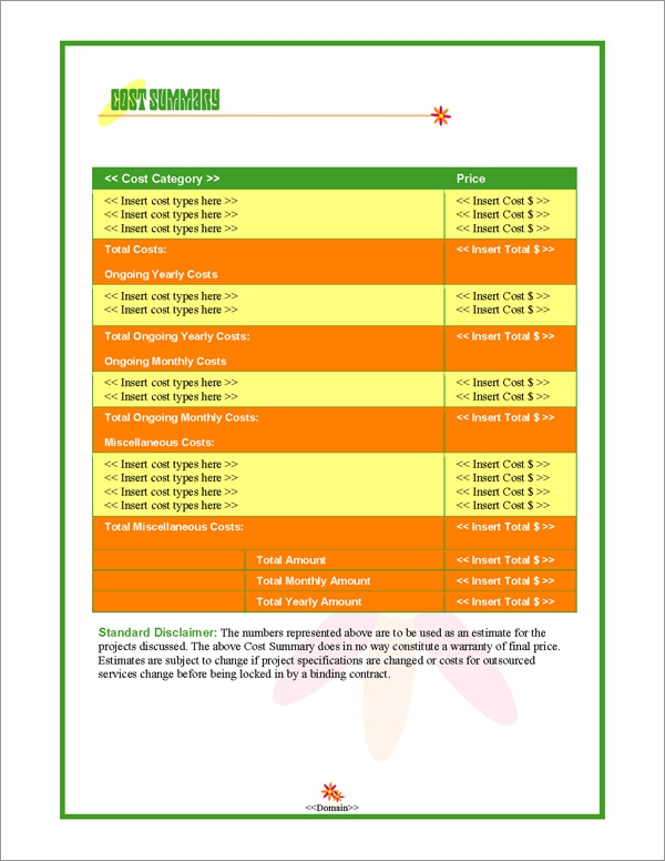 Proposal Pack Retro #1 Cost Summary Page Proposal Pack Retro #1 Cost Summary Page