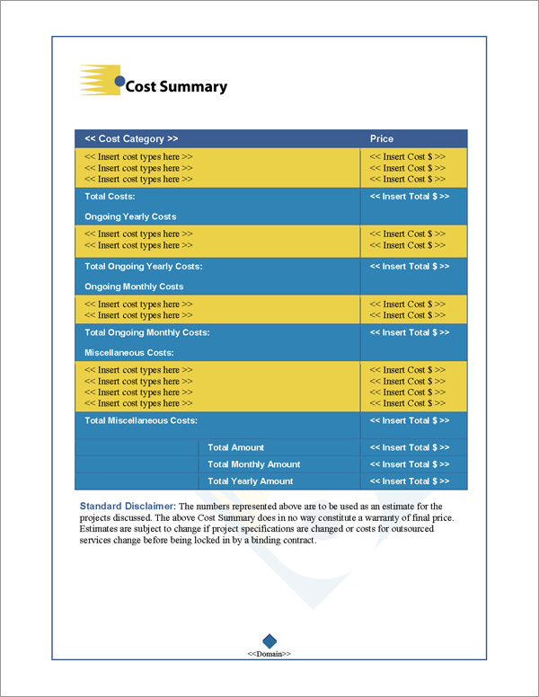 Proposal Pack Multimedia #1 Cost Summary Page Proposal Pack Multimedia #1 Cost Summary Page