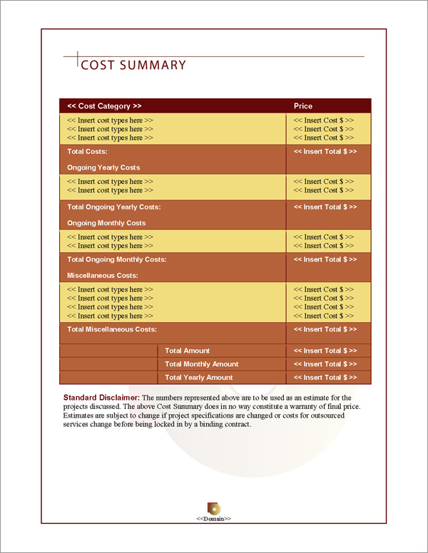 Proposal Pack Multimedia #2 Cost Summary Page Proposal Pack Multimedia #2 Cost Summary Page