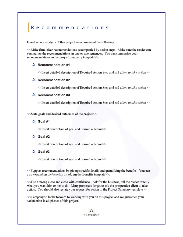 Proposal Pack Classic #3 Recommendations Page Proposal Pack Classic #3 Recommendations Page