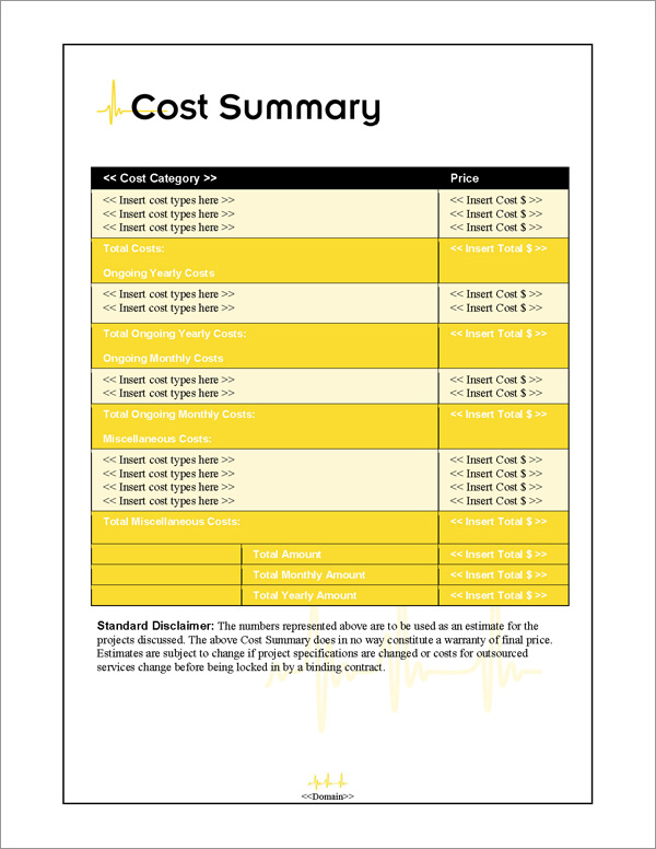 Proposal Pack Healthcare #1 Cost Summary Page Proposal Pack Healthcare #1 Cost Summary Page
