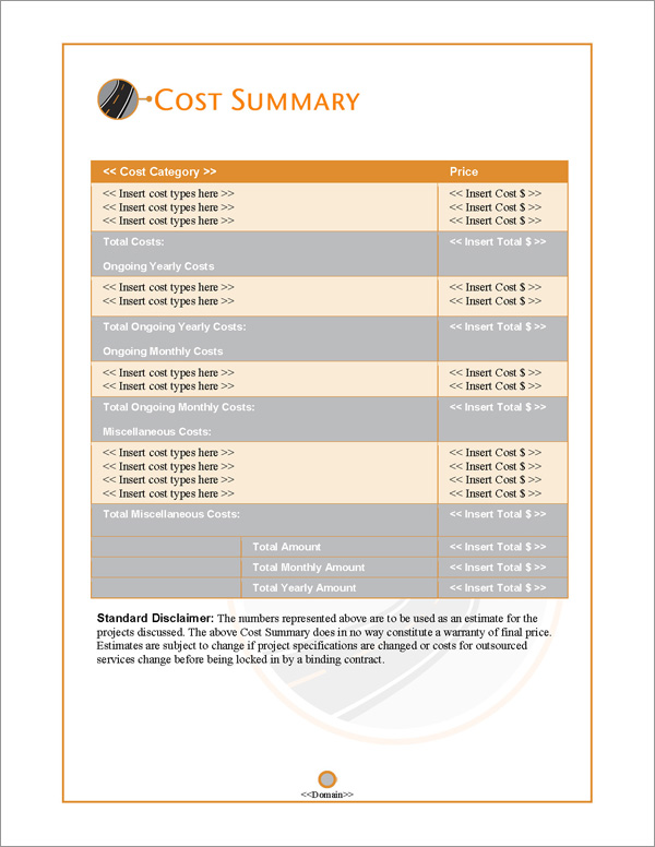 Proposal Pack In Motion #3 Cost Summary Page