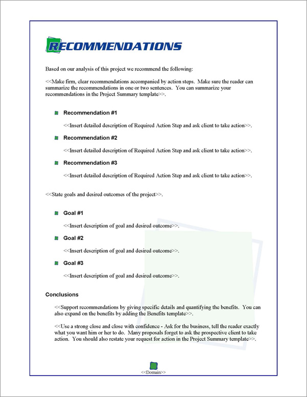Proposal Pack Business #1 Recommendations Page Proposal Pack Business #1 Recommendations Page