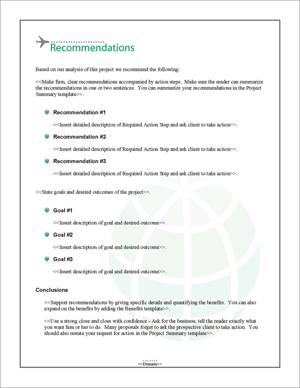 Proposal Pack Aerospace #2 Recommendations Page