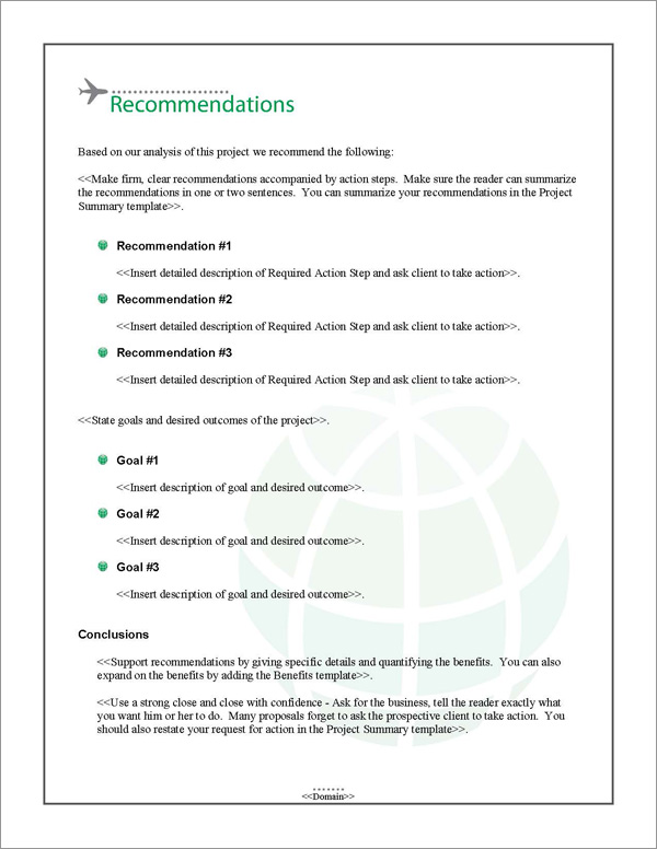 Proposal Pack Aerospace #2 Recommendations Page Proposal Pack Aerospace #2 Recommendations Page