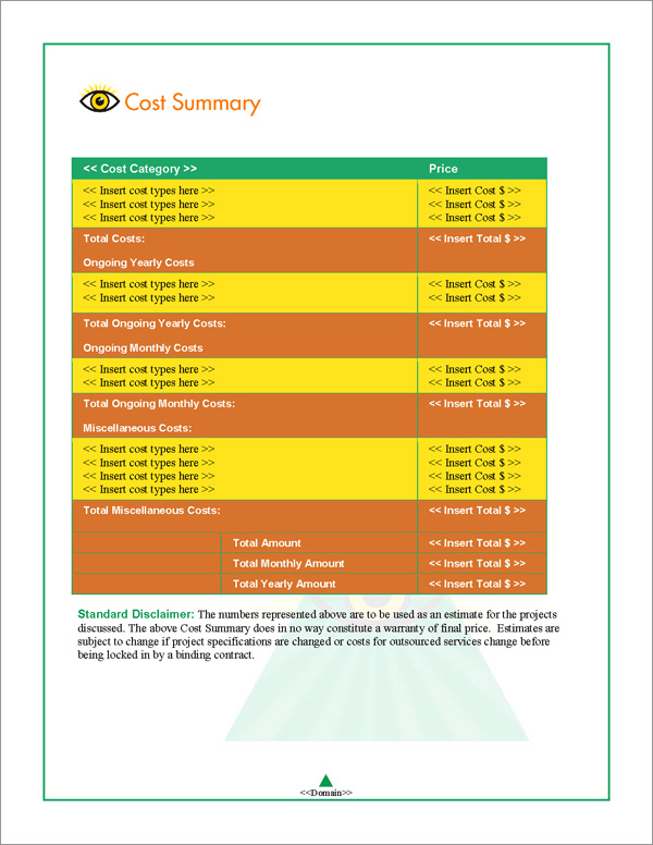 Proposal Pack Symbols #5 Cost Summary Page