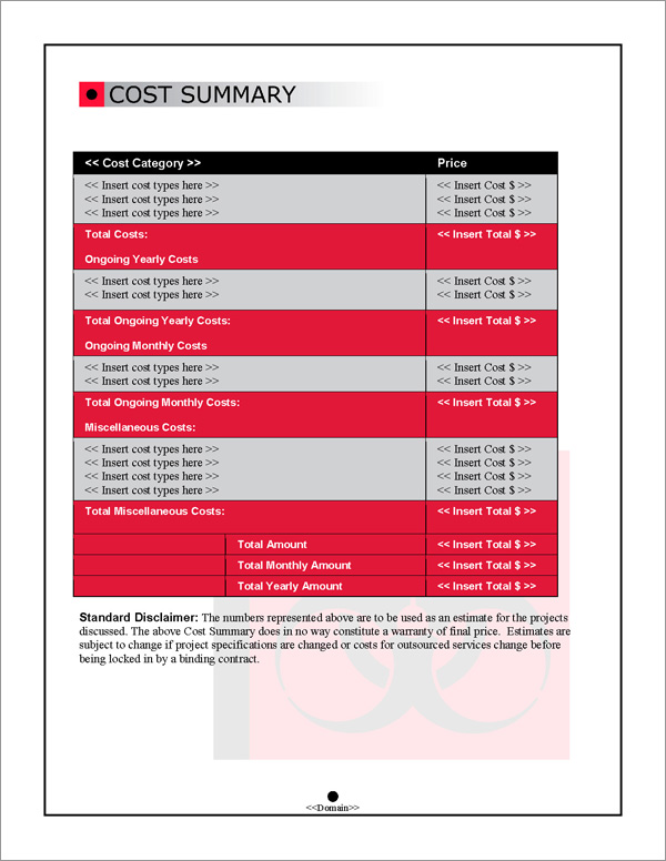 Proposal Pack Safety #1 Cost Summary Page Proposal Pack Safety #1 Cost Summary Page