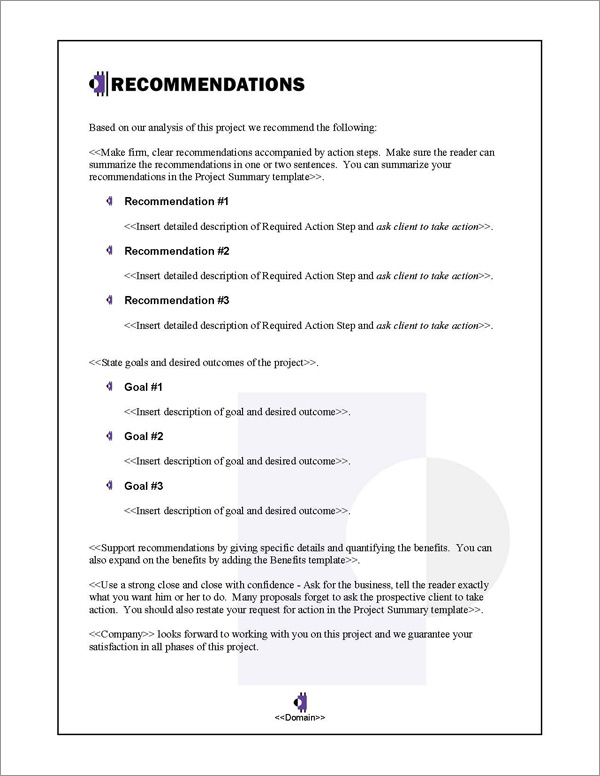 Proposal Pack Business #4 Recommendations Page Proposal Pack Business #4 Recommendations Page