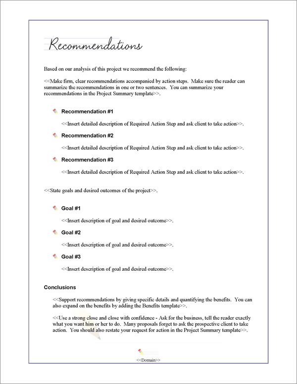 Proposal Pack Education #1 Recommendations Page Proposal Pack Education #1 Recommendations Page