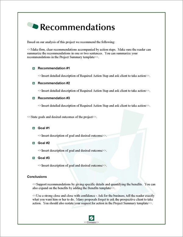 Proposal Pack Medical #2 Recommendations Page Proposal Pack Medical #2 Recommendations Page