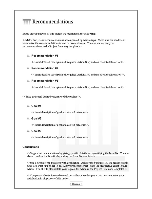 Proposal Pack Classic #4 Recommendations Page Proposal Pack Classic #4 Recommendations Page