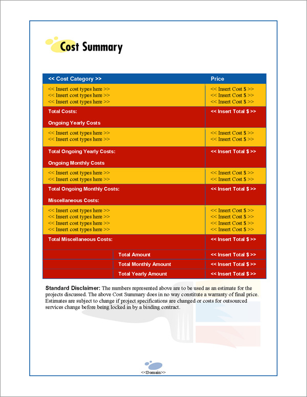 Proposal Pack Painter #1 Cost Summary Page