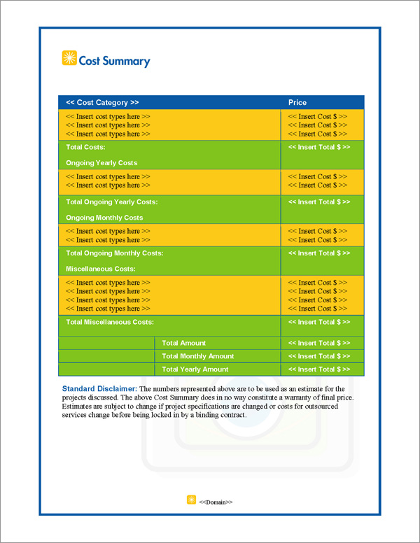 Proposal Pack Photography #1 Cost Summary Page Proposal Pack Photography #1 Cost Summary Page