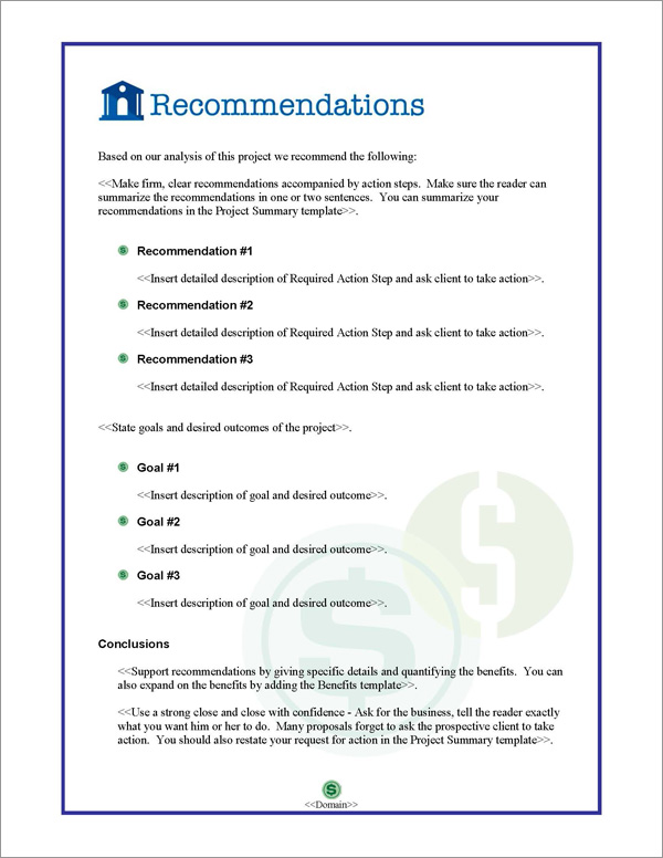 Proposal Pack Financial #1 Recommendations Page Proposal Pack Financial #1 Recommendations Page