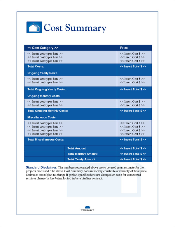 Proposal Pack Real Estate #1 Cost Summary Page Proposal Pack Real Estate #1 Cost Summary Page
