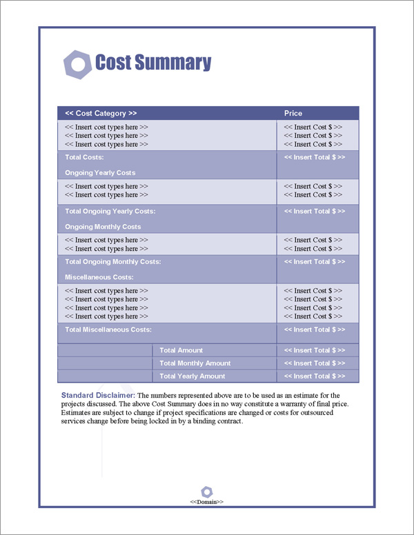 Proposal Pack Construction #2 Cost Summary Page Proposal Pack Construction #2 Cost Summary Page