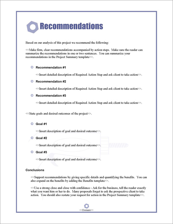 Proposal Pack Construction #2 Recommendations Page Proposal Pack Construction #2 Recommendations Page