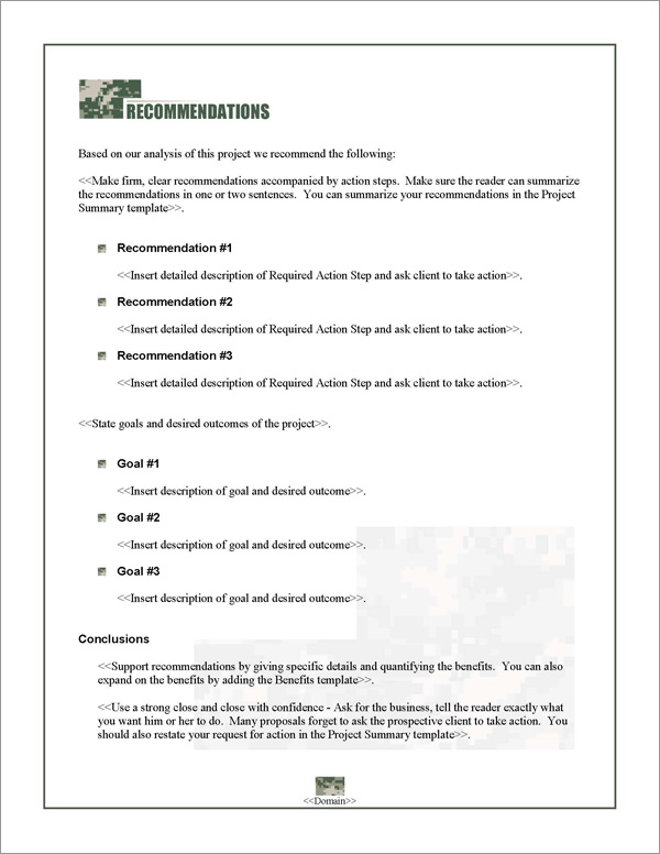 Proposal Pack Military #1 Recommendations Page Proposal Pack Military #1 Recommendations Page