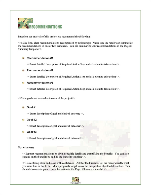 Proposal Pack Military #3 Recommendations Page Proposal Pack Military #3 Recommendations Page