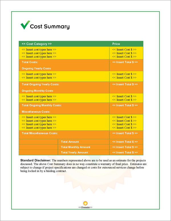 Proposal Pack Symbols #6 Cost Summary Page Proposal Pack Symbols #6 Cost Summary Page