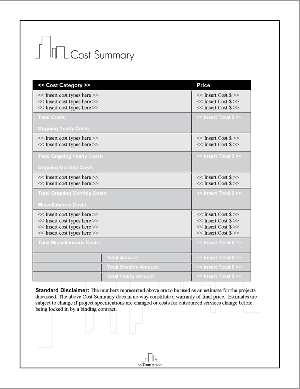 Proposal Pack Skyline #3 Cost Summary Page Proposal Pack Skyline #3 Cost Summary Page