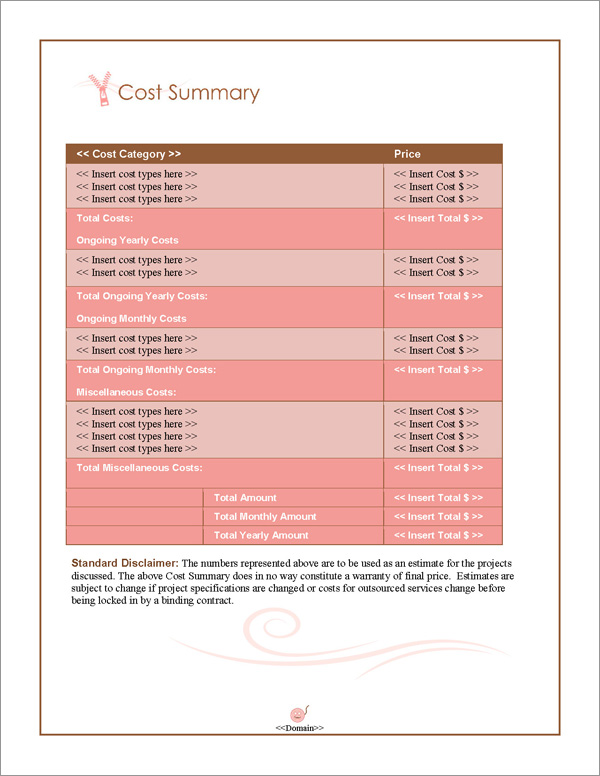 Proposal Pack Fashion #2 Cost Summary Page Proposal Pack Fashion #2 Cost Summary Page