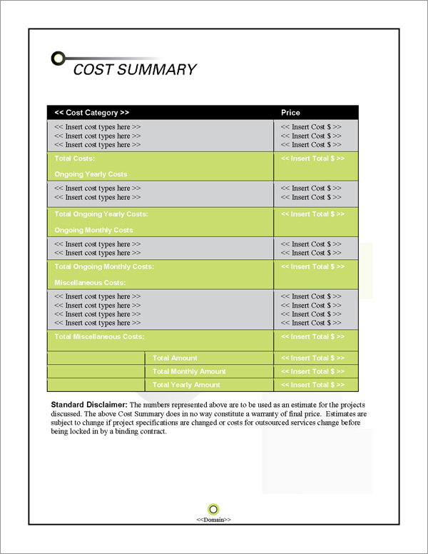 Proposal Pack Contemporary #15 Cost Summary Page Proposal Pack Contemporary #15 Cost Summary Page
