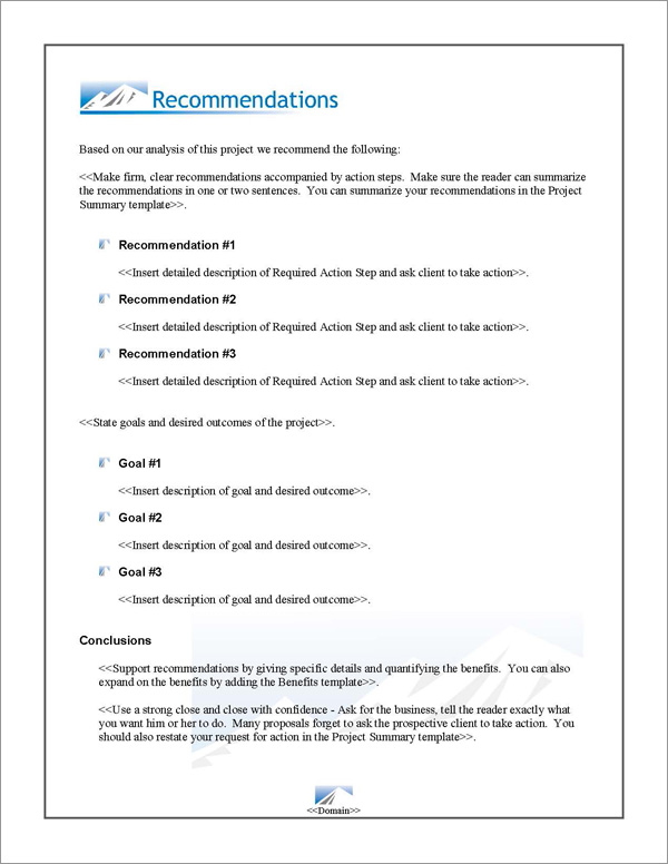 Proposal Pack Outdoors #1 Recommendations Page Proposal Pack Outdoors #1 Recommendations Page