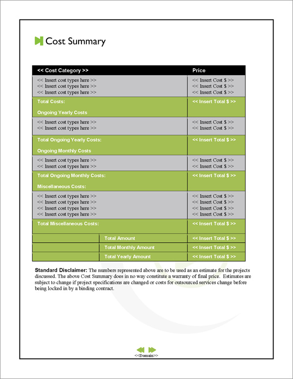 Proposal Pack Entertainment #7 Cost Summary Page Proposal Pack Entertainment #7 Cost Summary Page