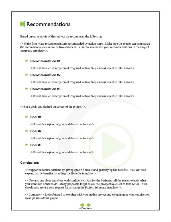 Proposal Pack Entertainment #7 Recommendations Page Proposal Pack Entertainment #7 Recommendations Page