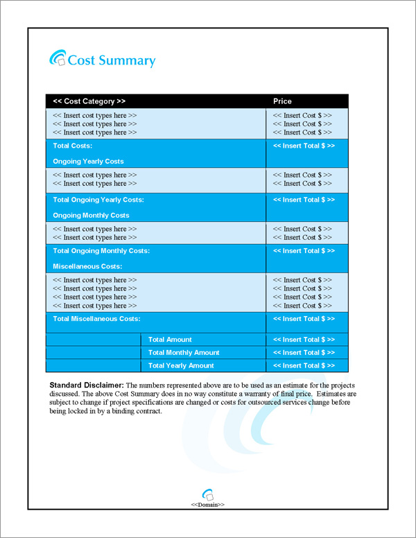 Proposal Pack Wireless #3 Cost Summary Page Proposal Pack Wireless #3 Cost Summary Page