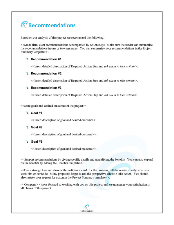 Proposal Pack Wireless #3 Recommendations Page Proposal Pack Wireless #3 Recommendations Page