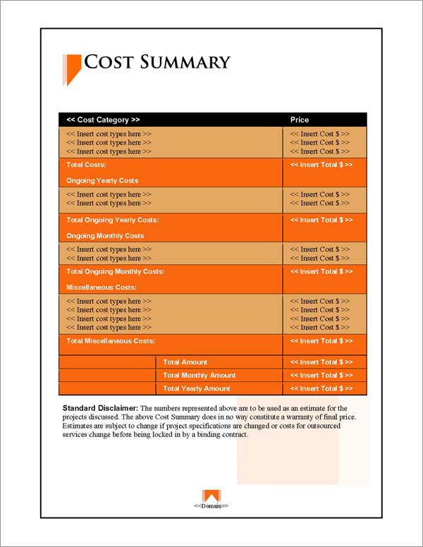 Proposal Pack Classic #5 Cost Summary Page Proposal Pack Classic #5 Cost Summary Page