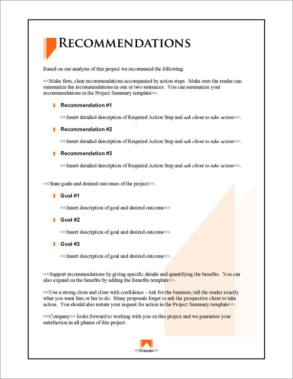 Proposal Pack Classic #5 Recommendations Page