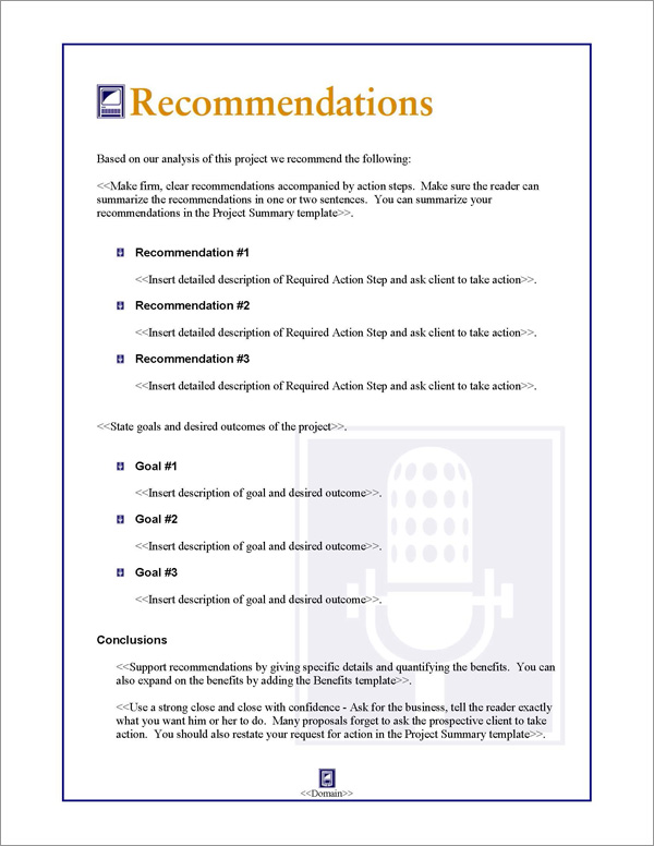 Proposal Pack Communication #1 Recommendations Page