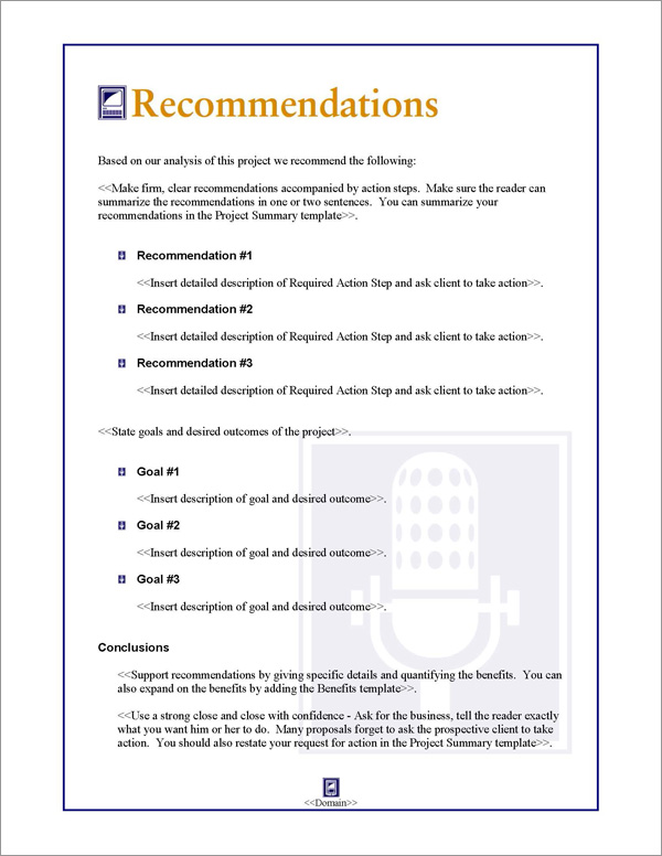 Proposal Pack Communication #1 Recommendations Page Proposal Pack Communication #1 Recommendations Page