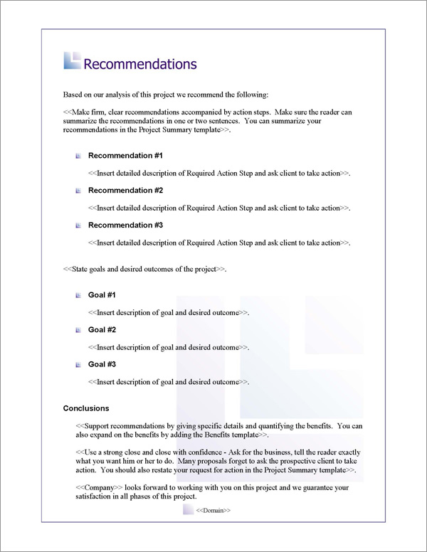 Proposal Pack Business #8 Recommendations Page Proposal Pack Business #8 Recommendations Page