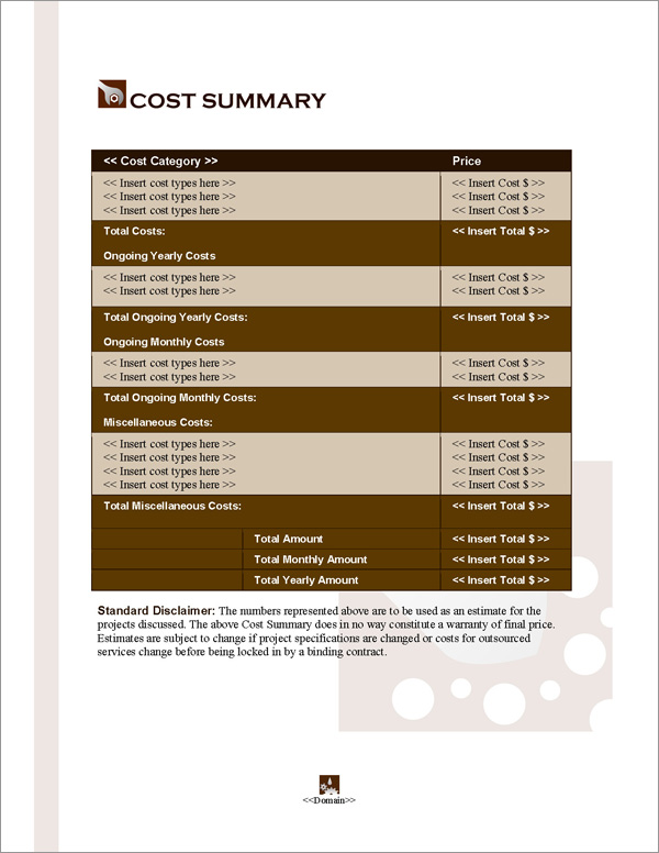 Proposal Pack Construction #3 Cost Summary Page Proposal Pack Construction #3 Cost Summary Page
